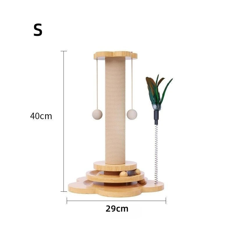 Pet Cat Toy Solid Wood Cat Turntable Funny Cat Stick Balls Durable Sisal Scratching Board Cat Supplies Cat Grab Column