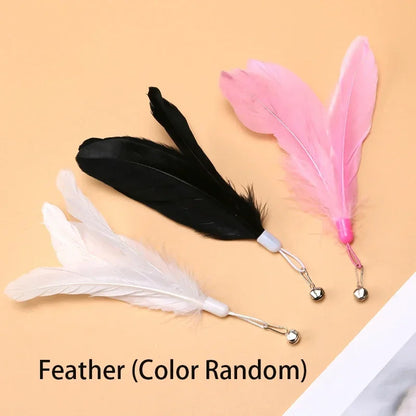 Cat Toy Cat Teaser Stick with Bell Extended Rod Suction Cup Self High and Durable Bite Teaser Tool Replaceable Feather Head