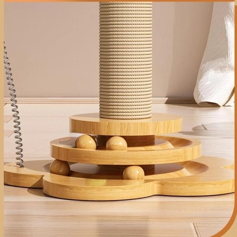 Pet Cat Toy Solid Wood Cat Turntable Funny Cat Stick Balls Durable Sisal Scratching Board Cat Supplies Cat Grab Column