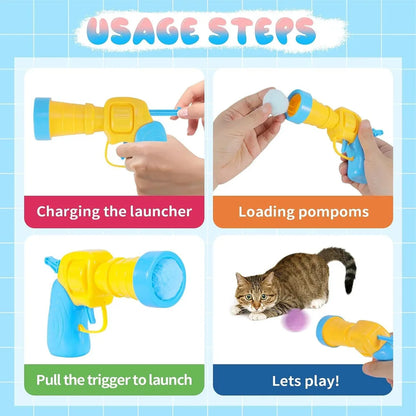 Plush Ball Shooting Gun Cat Toys Interactive Kittens Mini Pompoms Launcher Games Pet Accessories Supplies Indoor Cats Self Play