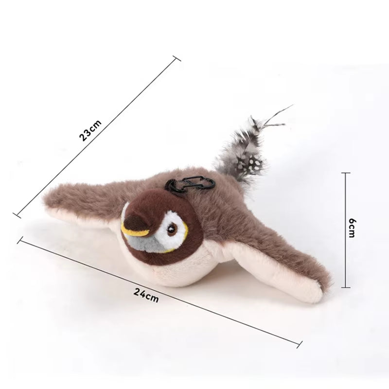 Interactive Cat Toys Rechargeable Flying Bird Cat Toy Chirping Flapping Bird(No Flying) Can Add Catnip Touch Activated Plush Toy