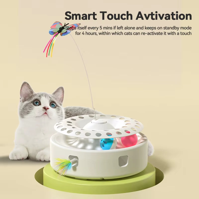 Smart Cat Toy Automatic Cat Balls Electric Butterfly Teasing Toy Ambush Feather 3 in 1 Interactive Pet Toy Set Cat Supply